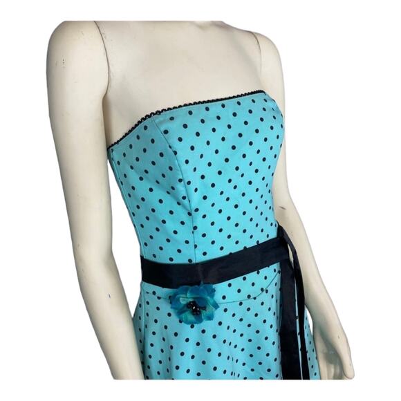 Ruby Rox Pin Up Strapless Green & Black Polka Sash Dress size 6 - Picture 2 of 12